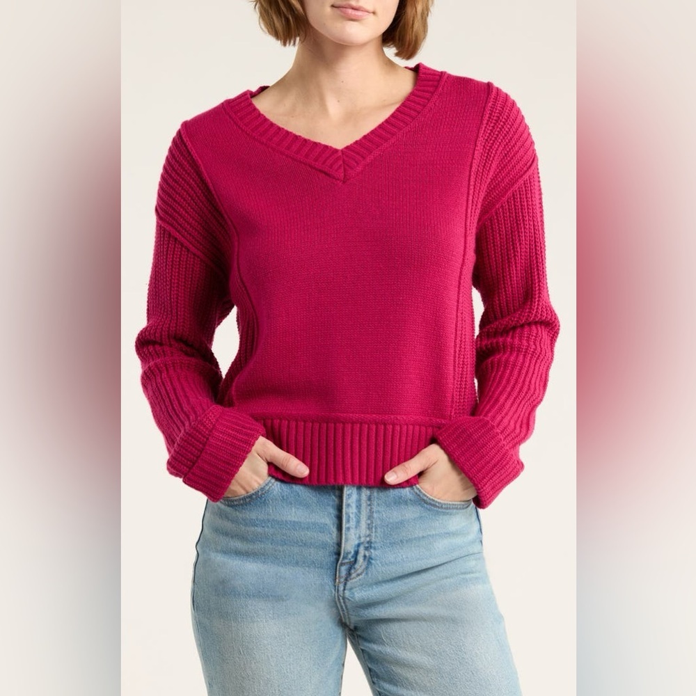 Lucky Brand Textured V-Neck Sweater In Sangria